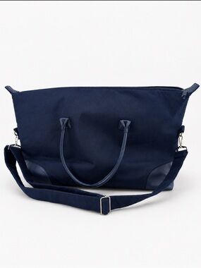 DSW Navy Blue Felt Duffle Bag Large Adjustable Strap Zippered Pocket Unisex